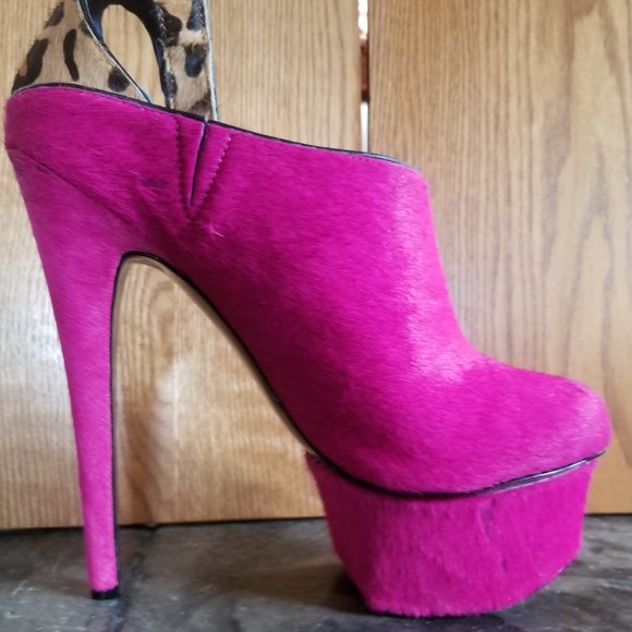 Rare size 11 Pink and Leopard Pony Hair 7 Inch Platform Heels - Picture 10 of 16